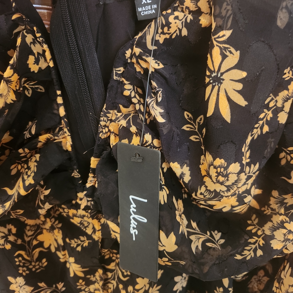 Lulu's "Dressed Up Darling" Black and Gold Floral Long Sleeve Dress - Picture 3 of 5